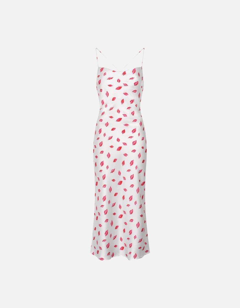 Riviera Midi Dress in White Lips Print