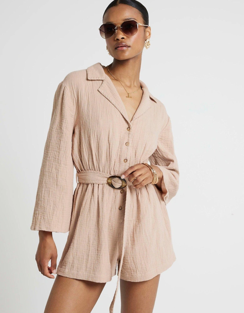 Belted Playsuit - Light Brown