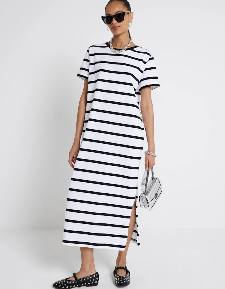 Stripe Midi T-shirt Dress - White