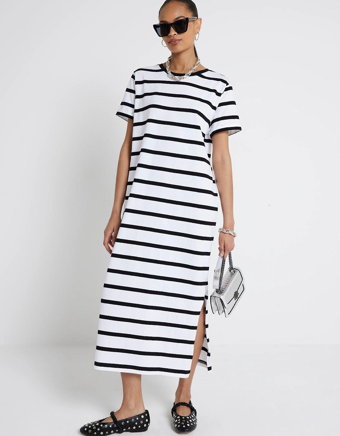 Stripe Midi T-shirt Dress - White, 5 of 4