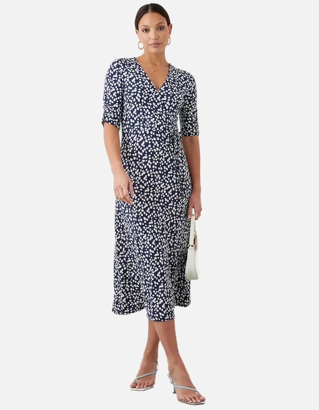 Womens/Ladies Spotted Wrap Midi Dress, 5 of 4