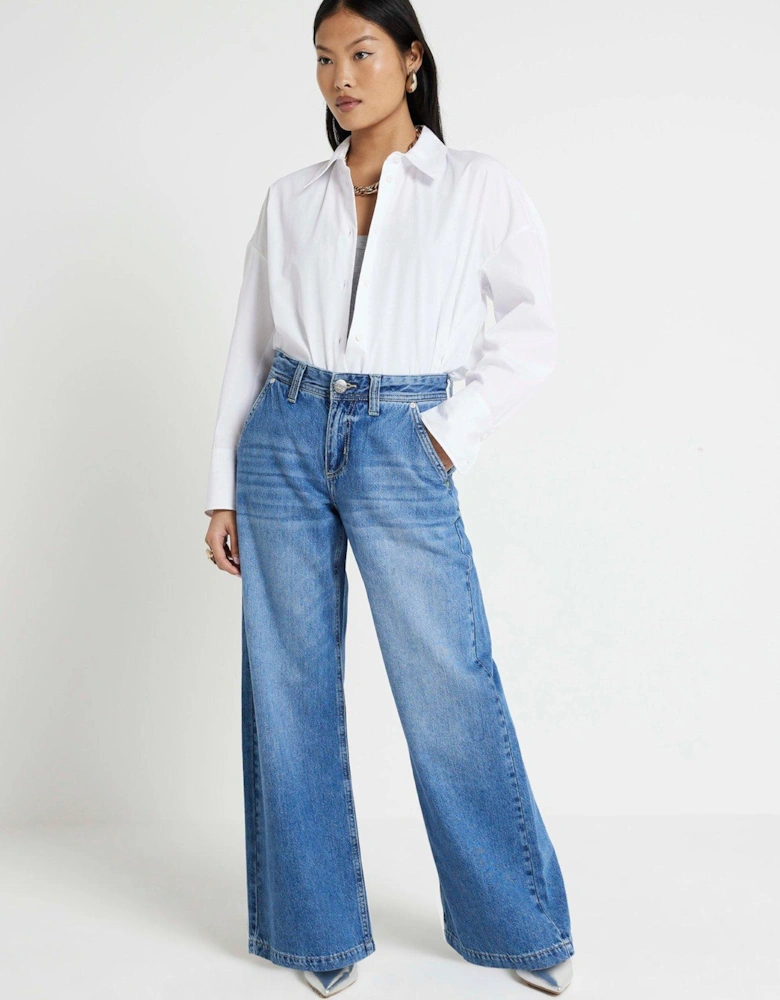 Petite Tailored Baggy Jeans - Medium Denim