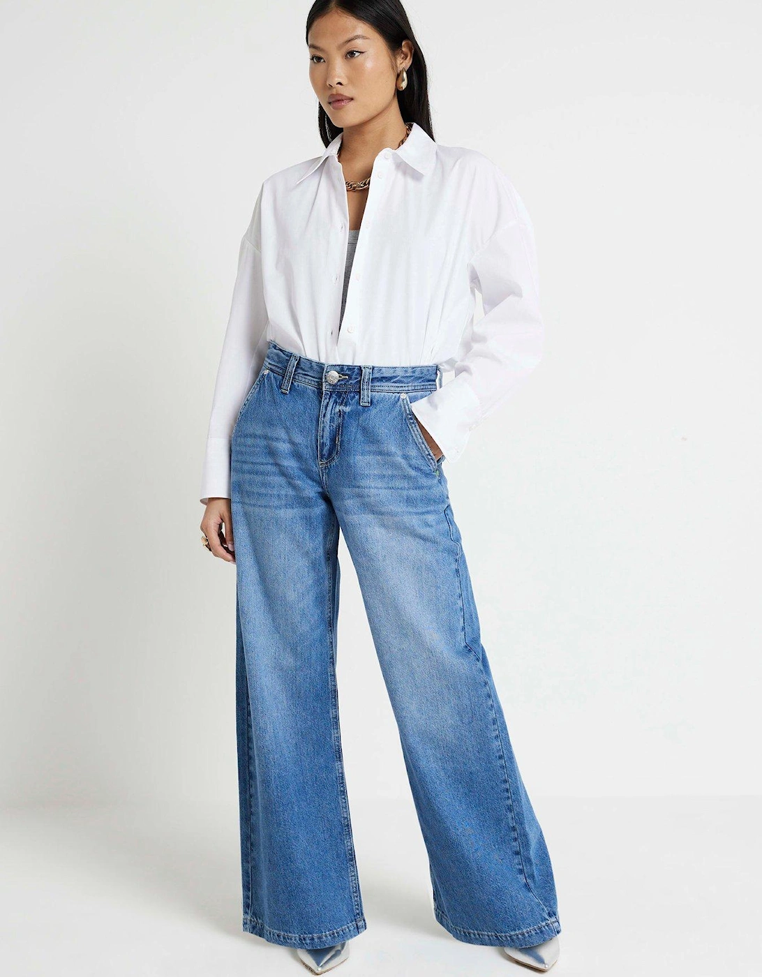 Petite Tailored Baggy Jeans - Medium Denim, 2 of 1