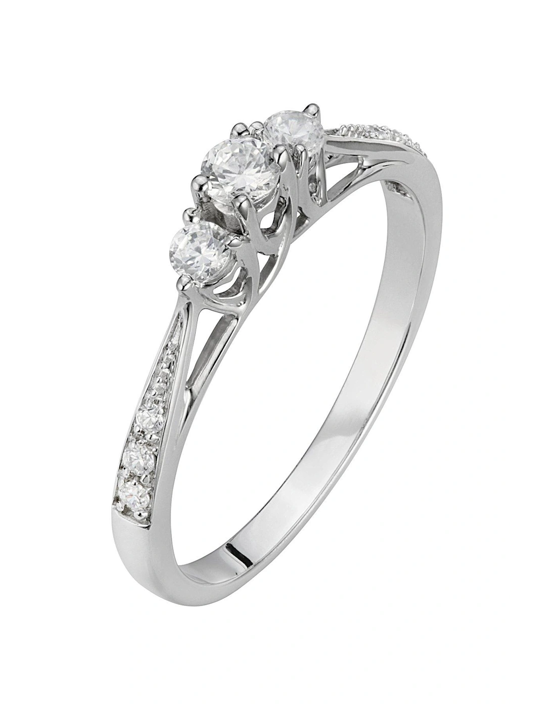 9ct White Gold 23 Point Three-Stone Diamond Ring with Heart Detail, 2 of 1