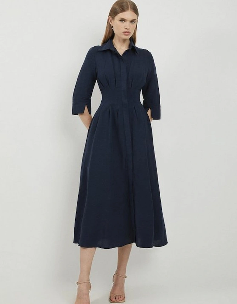 Lydia Millen Premium Tailored Linen Darted Waist Midi Dress