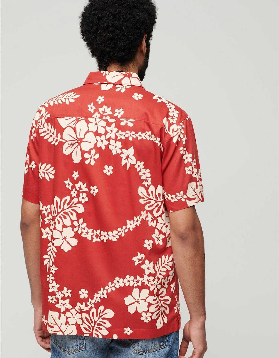 Short Sleeve Hawaiian Print Resort Shirt - Red