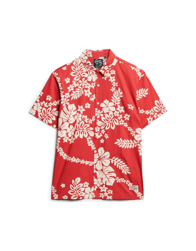 Short Sleeve Hawaiian Print Resort Shirt - Red