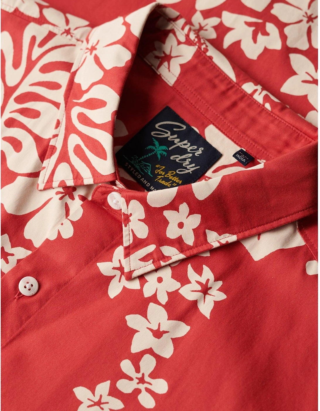 Short Sleeve Hawaiian Print Resort Shirt - Red