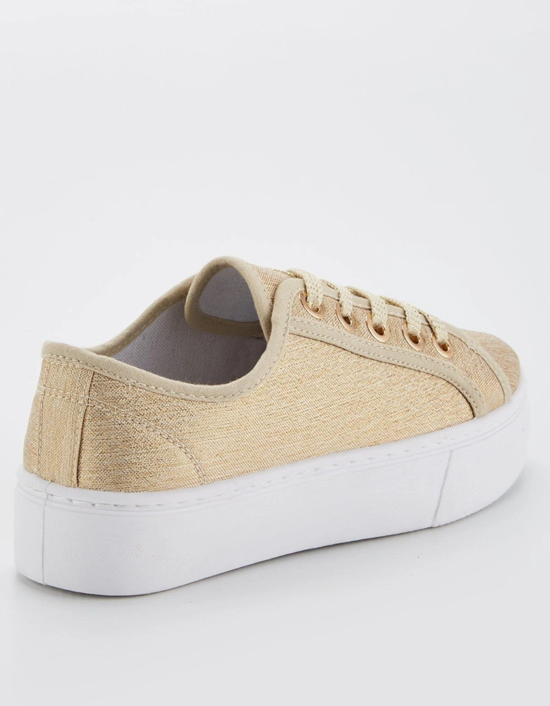 Canvas Lace Up Trainer - Beige