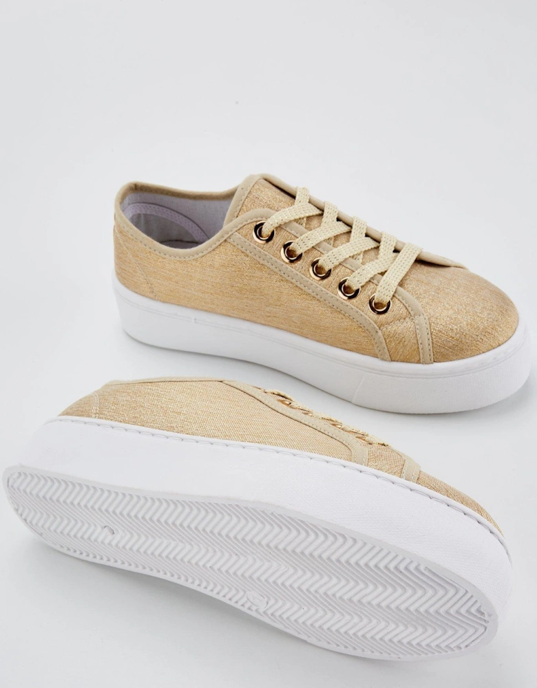 Canvas Lace Up Trainer - Beige