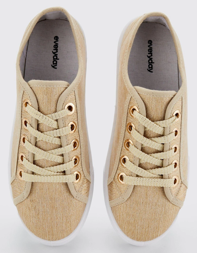 Canvas Lace Up Trainer - Beige