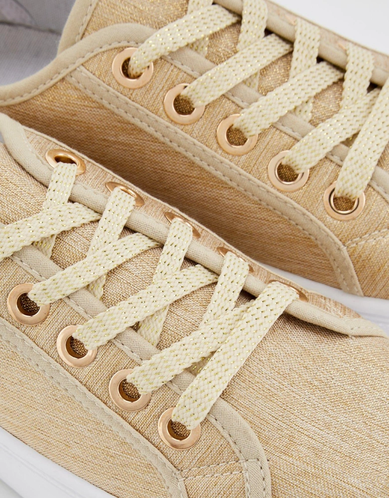 Canvas Lace Up Trainer - Beige