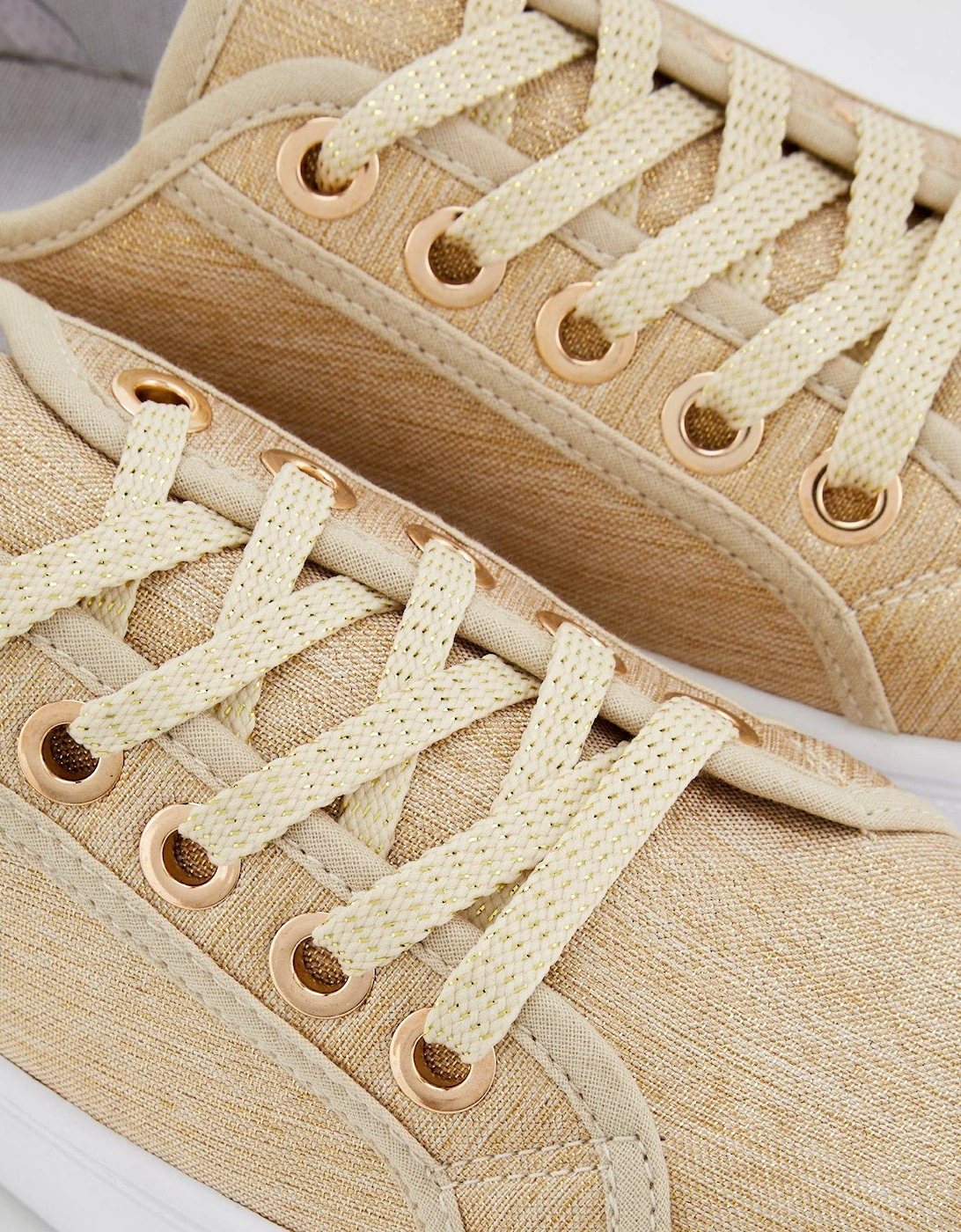 Canvas Lace Up Trainer - Beige