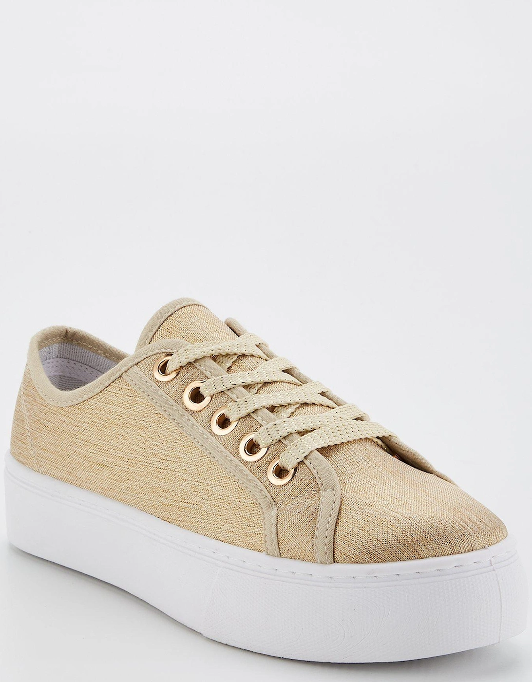 Canvas Lace Up Trainer - Beige