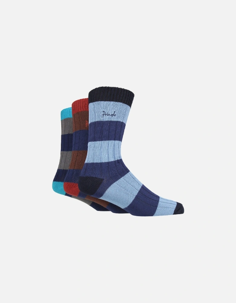 Pringle 3 Pack Bamboo Leisure Sock Blue/Navy Stripes