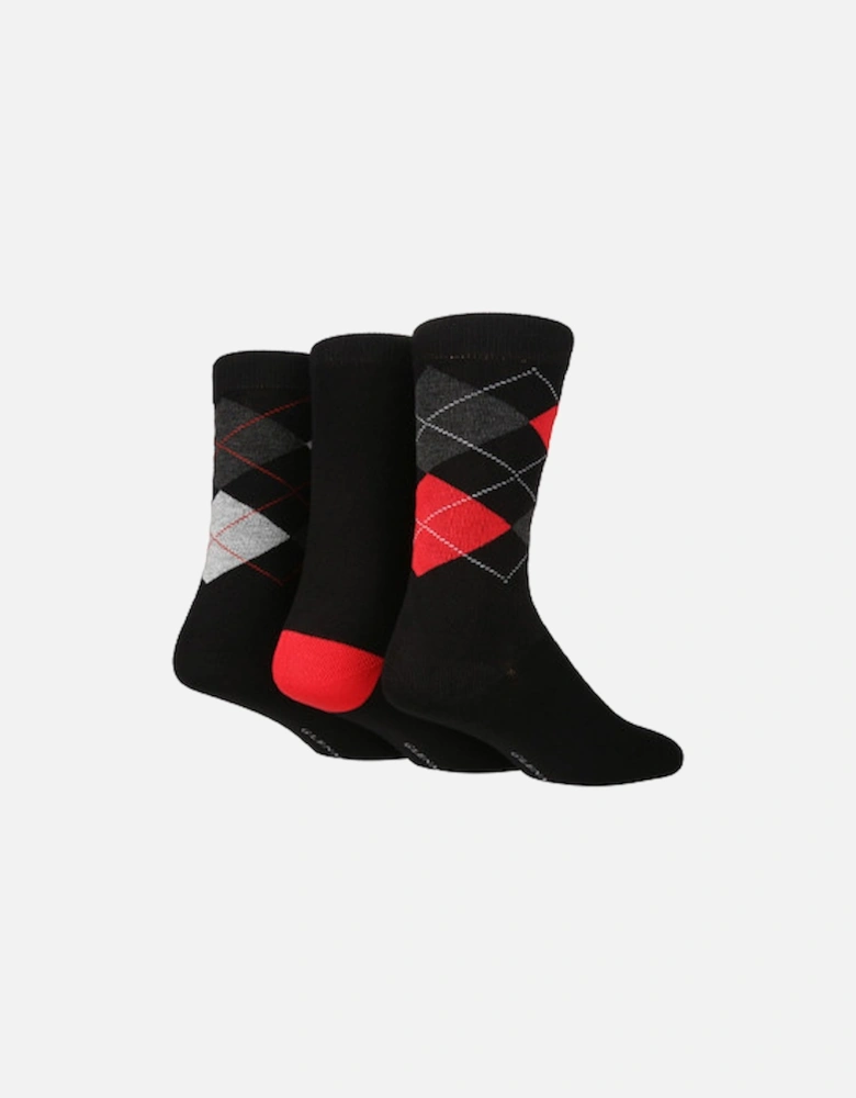 Glenmuir Men's 3 Pack Argyle Socks Black