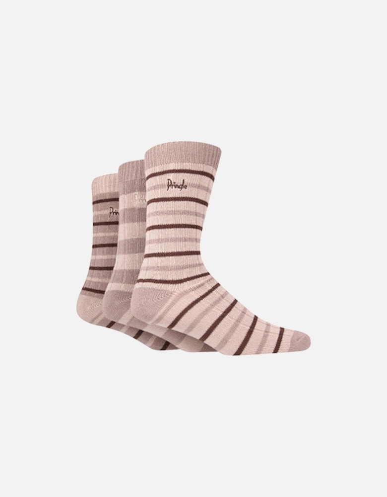 Pringle 3 Pack Bamboo Leisure Sock Beige/Brown Stripes