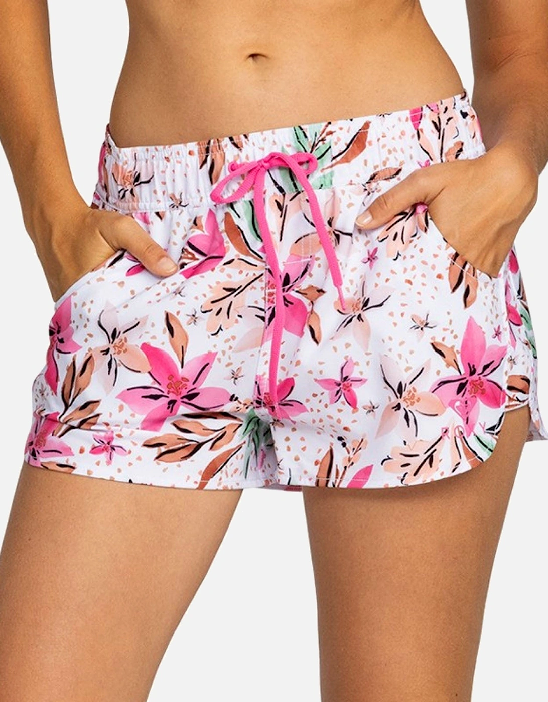 Women's Roxy Womens Roxy Wave Printed 2" Swim Swimming Boardshorts - White Happy Tropical Swim - Size: L
