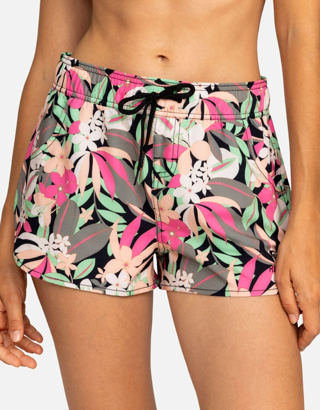 Women's Roxy Womens Roxy Wave Printed 2" Swim Swimming Boardshorts - Anthracite Palm Song - Size: XS