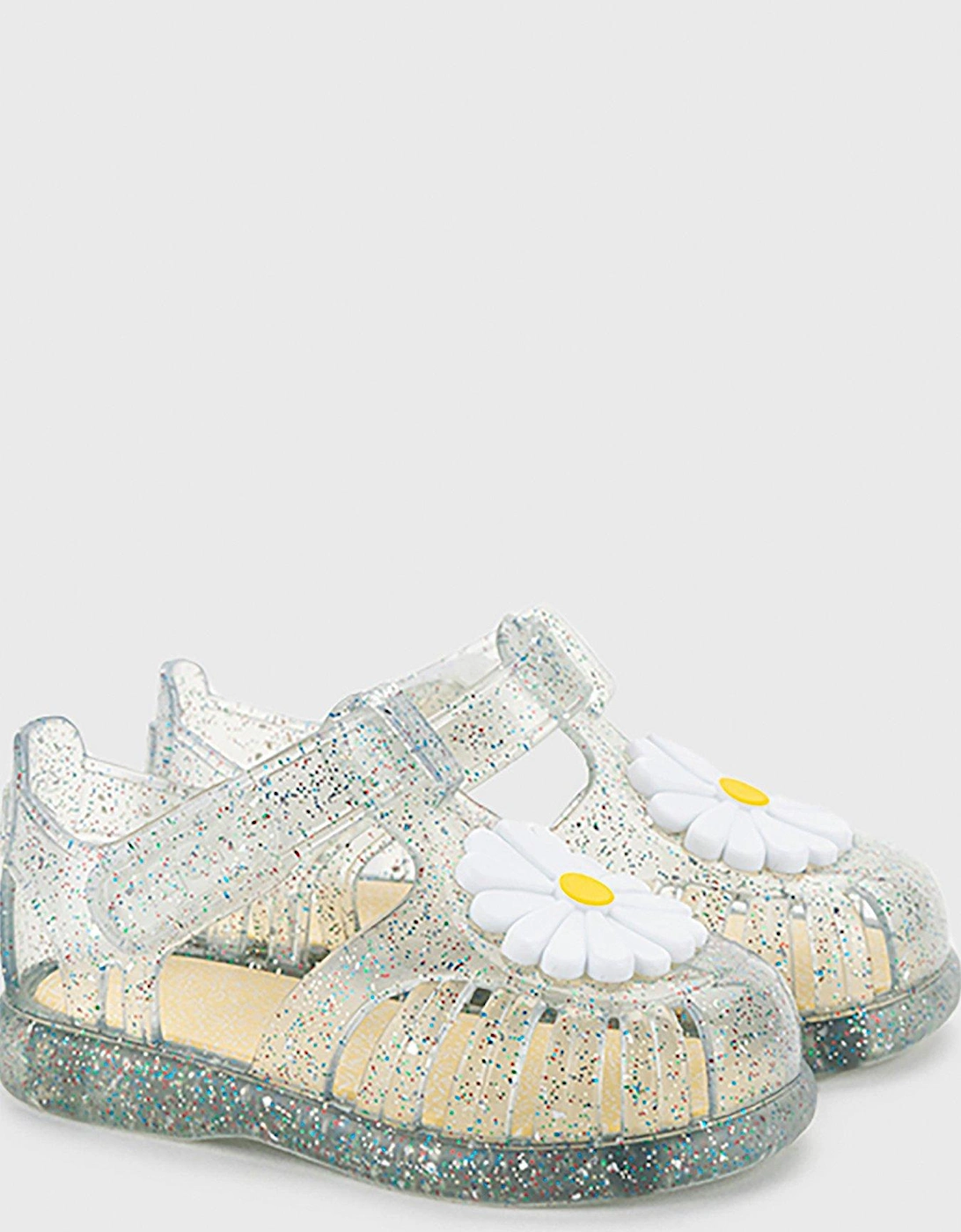 Tobby Gloss Glitter Flower Jelly Sandal - White