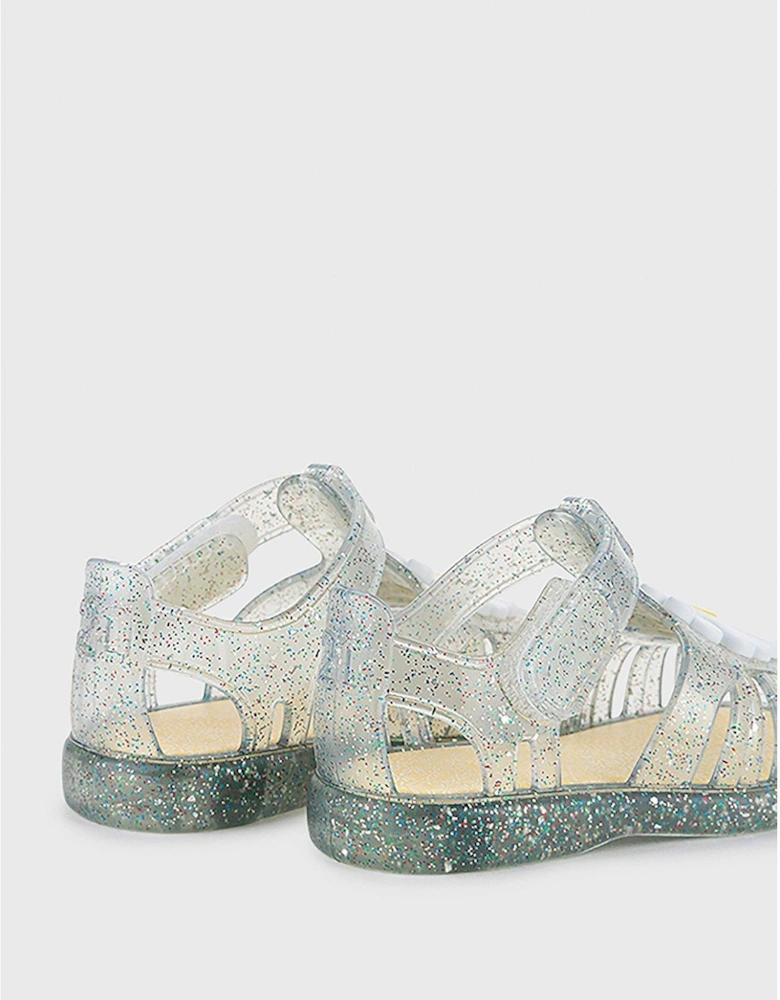 Tobby Gloss Glitter Flower Jelly Sandal - White