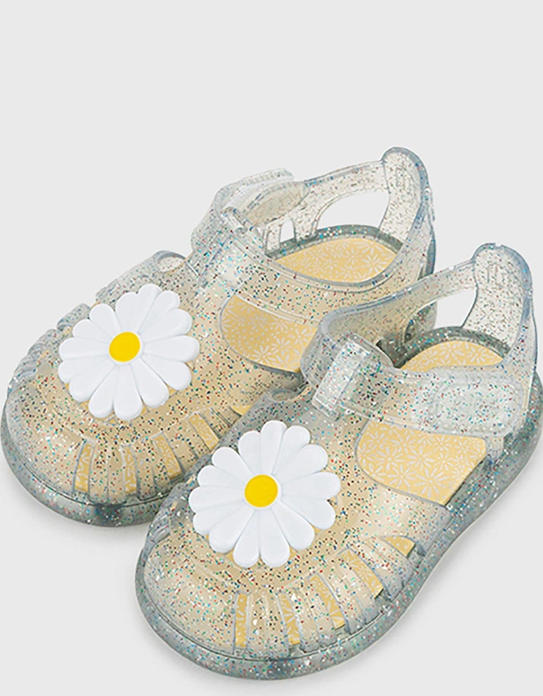 Tobby Gloss Glitter Flower Jelly Sandal - White