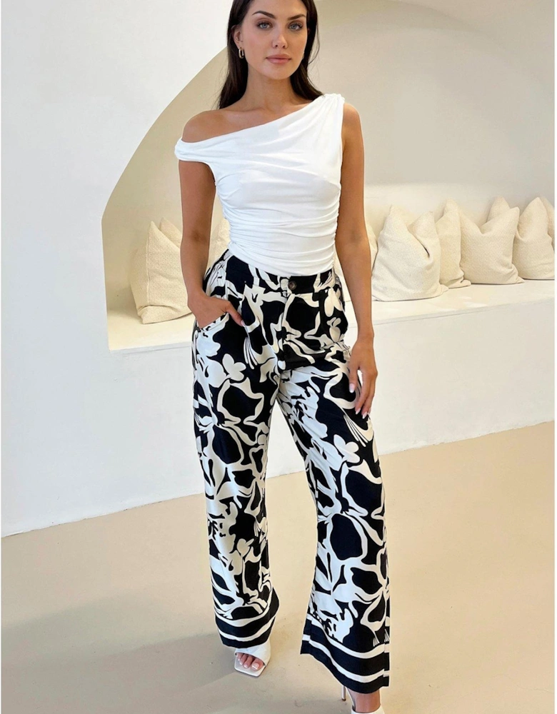 Black And White Abstract Printed Trousers