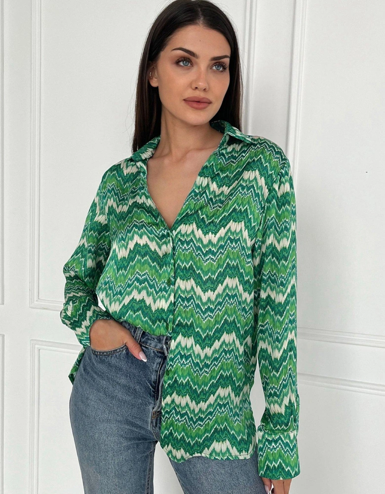 Abstract Printed Long Sleeve Shirt - Green