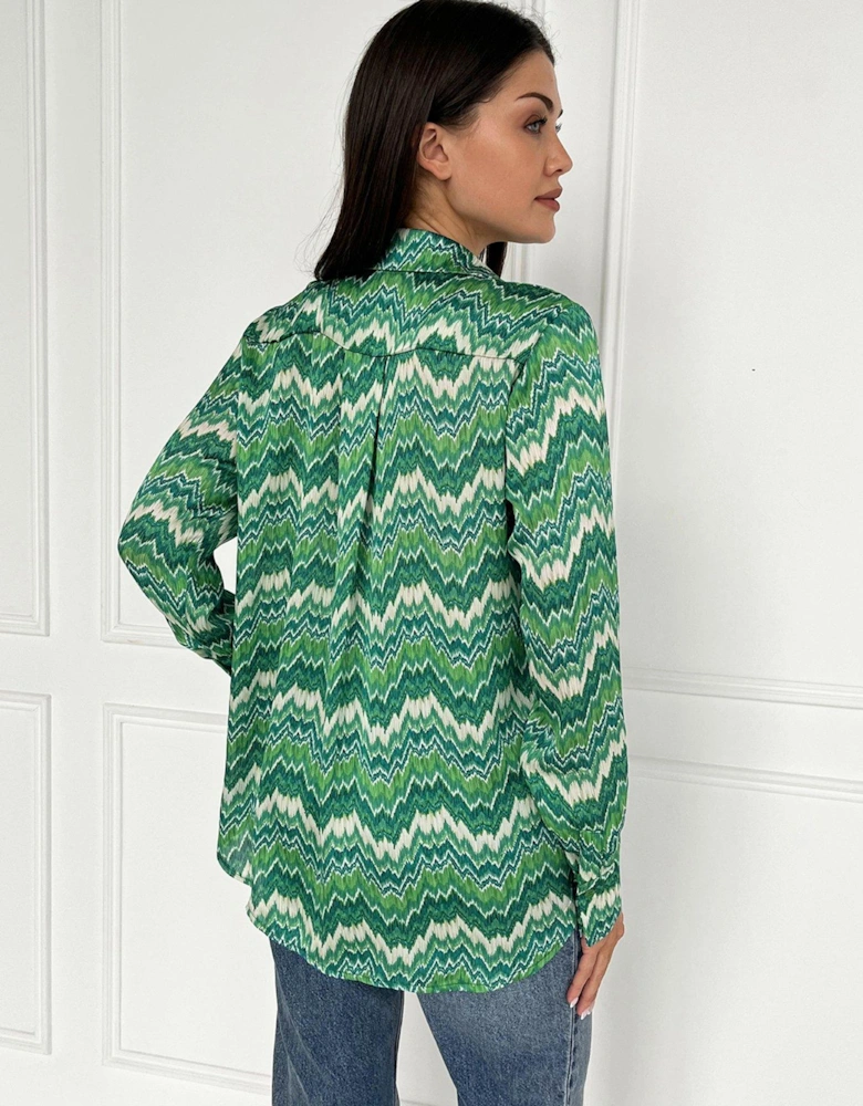 Abstract Printed Long Sleeve Shirt - Green