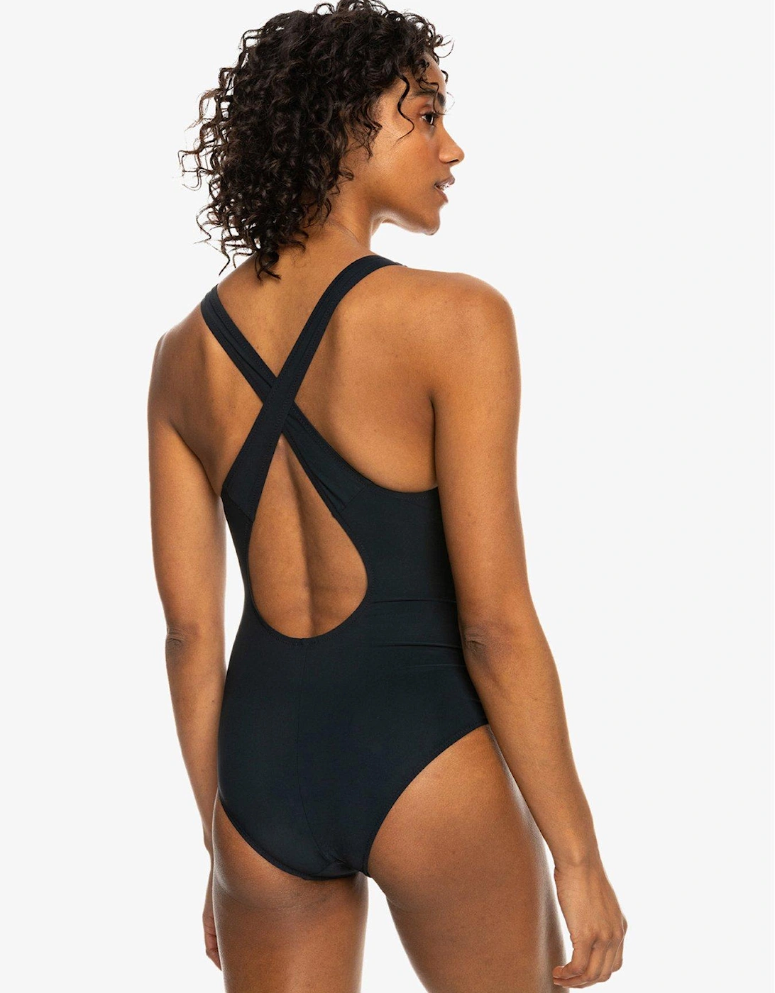 Womens Active One Piece Stretch Fabric Swimsuit - Charcoal