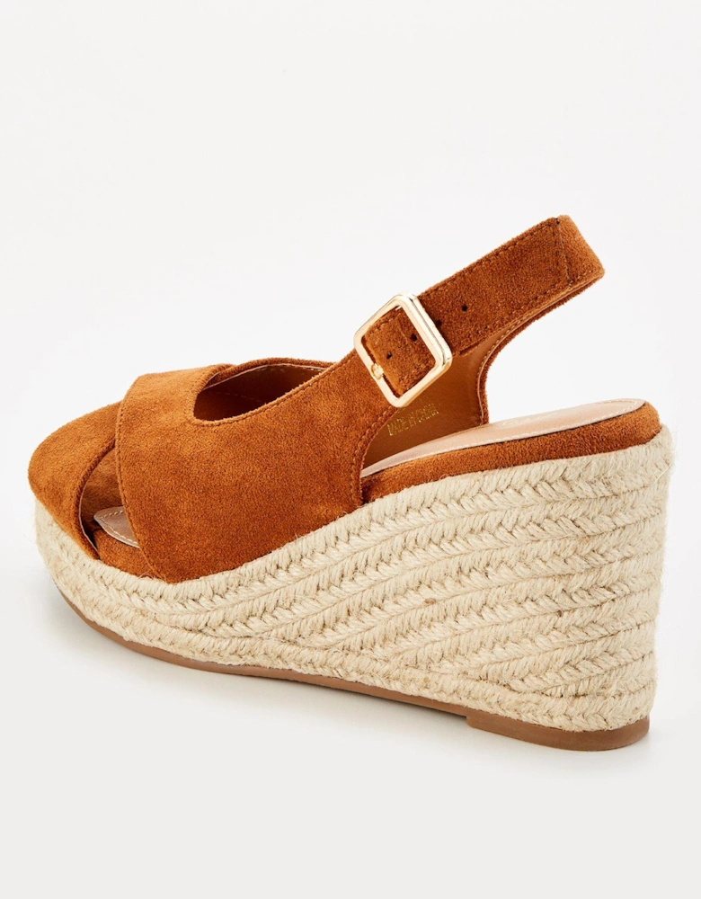 Wide Fit Slingback Wedge Sandal - Brown