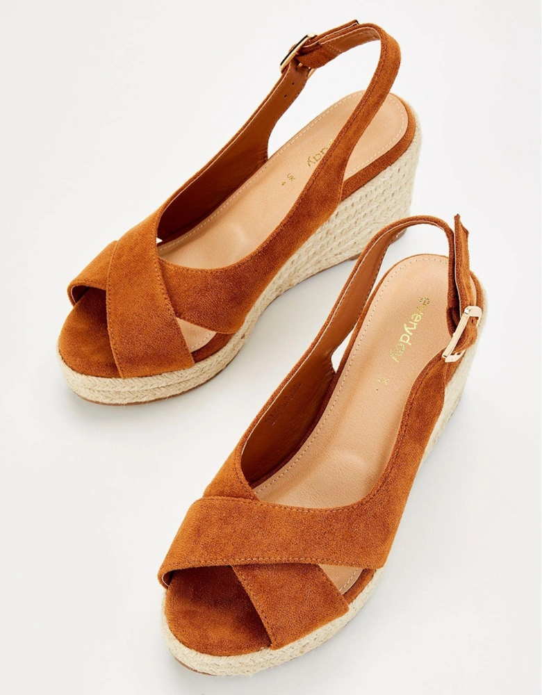 Wide Fit Slingback Wedge Sandal - Brown