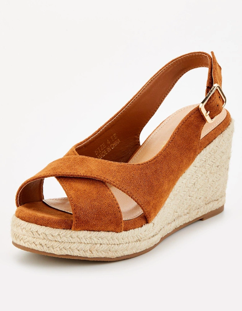 Wide Fit Slingback Wedge Sandal - Brown