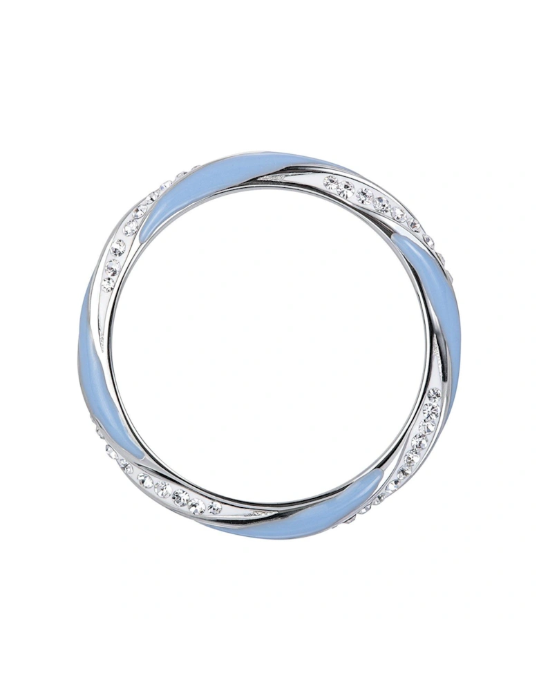 Sterling Silver Crystal Blue Enamel Stacker Ring