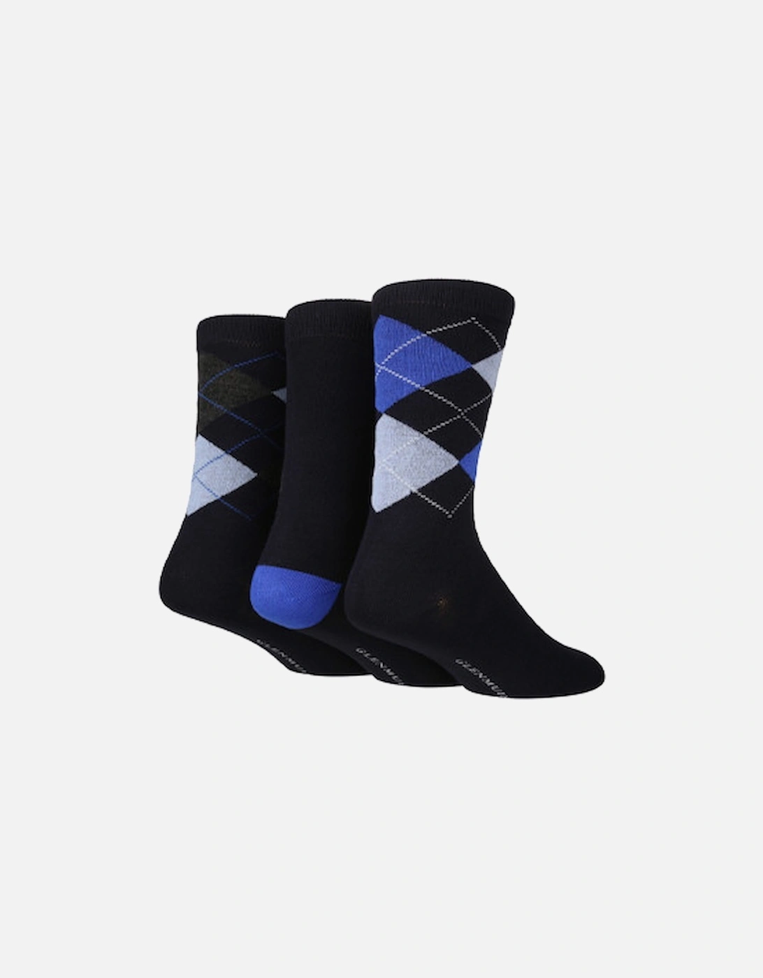 Glenmuir Men's 3 Pack Argyle Socks Navy, 2 of 1