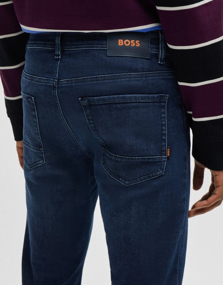 BOSS Orange Taber BC-P-1 Mens Tapered Fit Jeans in Dark Blue Super-Stretch Denim