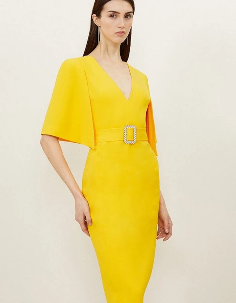 Petite Compact Stretch Viscose Cape Pencil Midi Dress