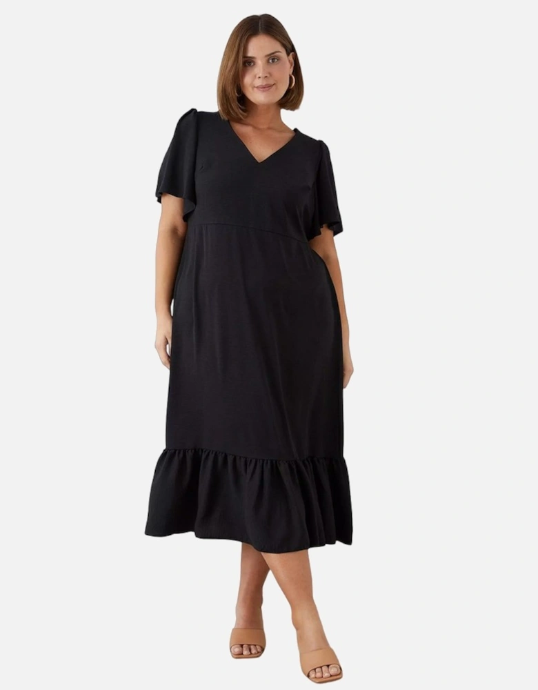 Womens/Ladies Slub Plus Angel Sleeve Midi Dress