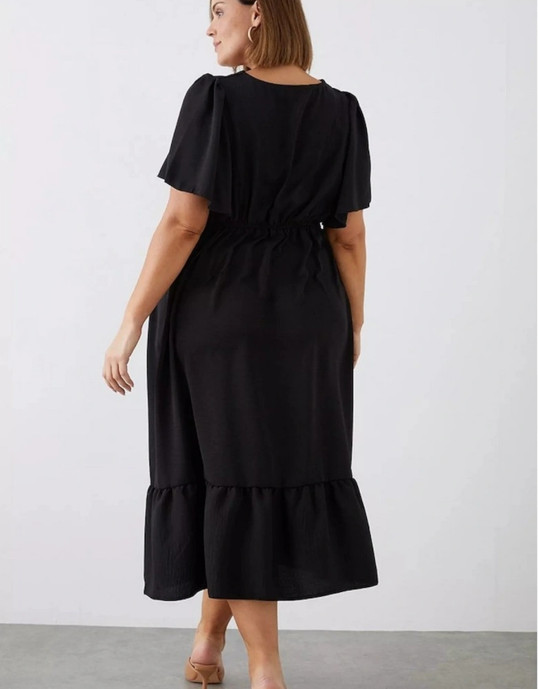 Womens/Ladies Slub Plus Angel Sleeve Midi Dress