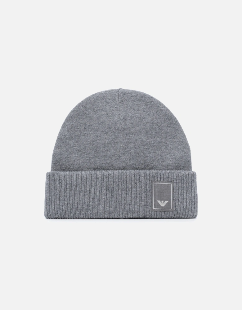 Wool Beanie Hat With Logo Grey