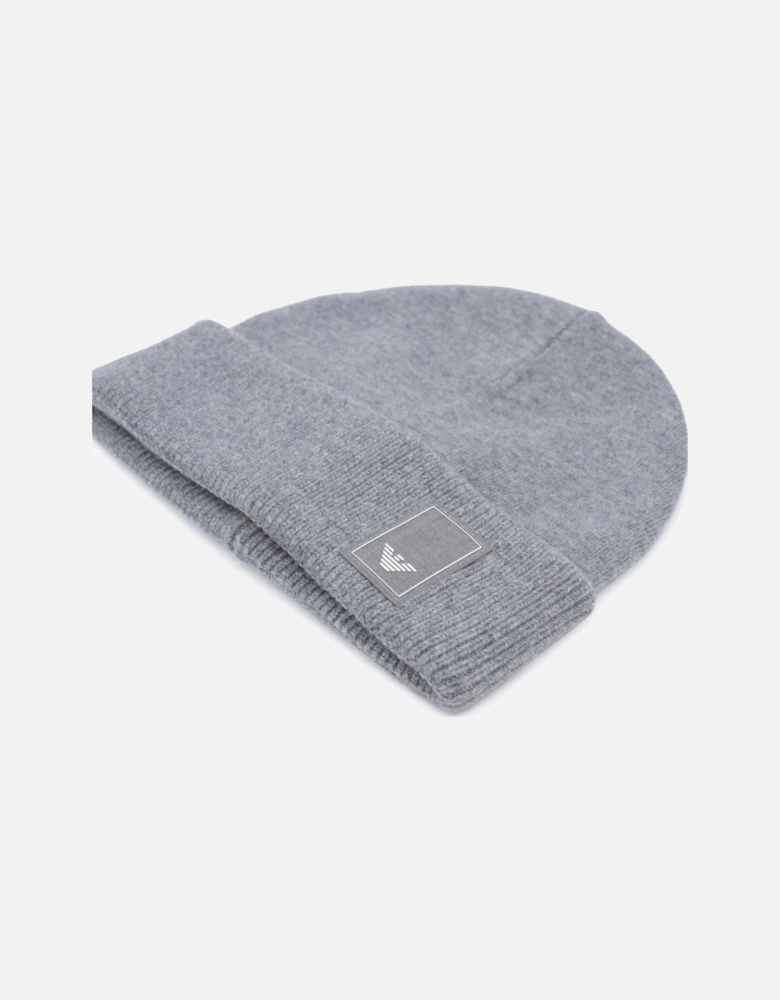 Wool Beanie Hat With Logo Grey