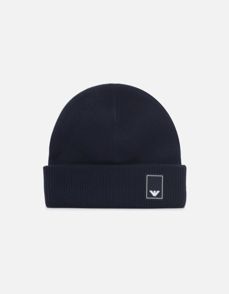 Wool Beanie Hat With Logo Black