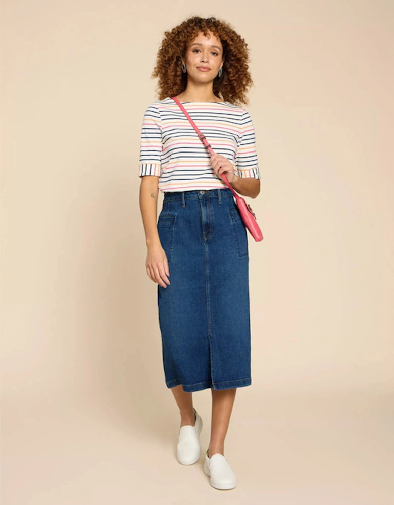 Women's Penny Denim Midi Skirt Mid Denim