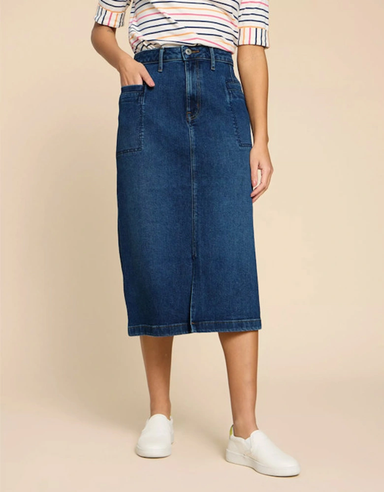 Women's Penny Denim Midi Skirt Mid Denim