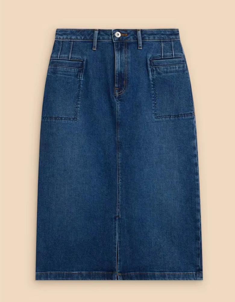 Women's Penny Denim Midi Skirt Mid Denim