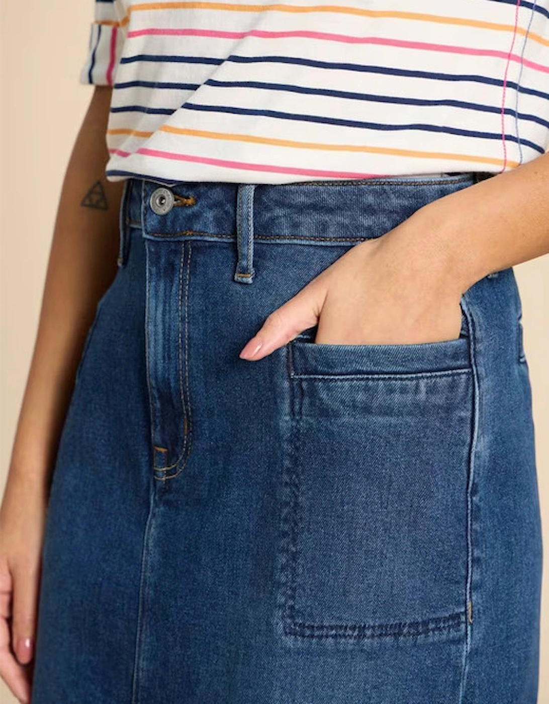 Women's Penny Denim Midi Skirt Mid Denim