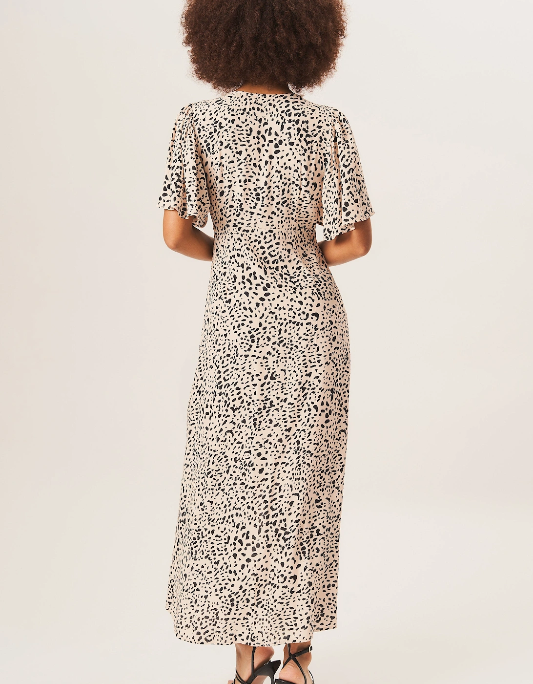 Beige Animal Print Button Down Midi Dress