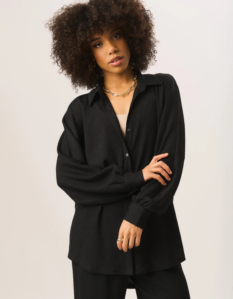 Black Textured Oversize Fit Long Sleeves Shirt