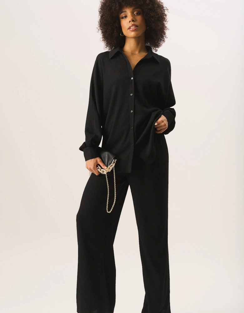 Black Textured Oversize Fit Long Sleeves Shirt