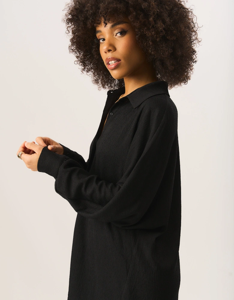 Black Textured Oversize Fit Long Sleeves Shirt